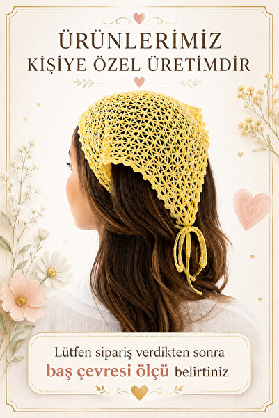 NEHOLİA Hand Knitted Triangle Bandana Women's Yellow Summer Hair Bandana Bohe...