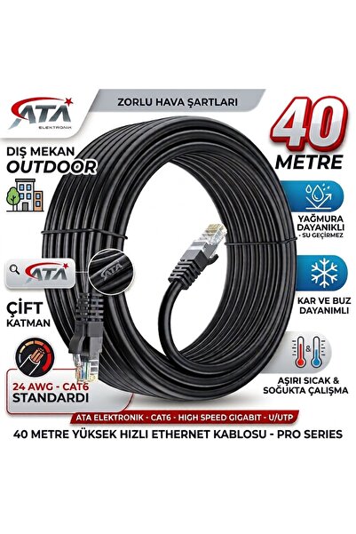 ATA ELEKTRONİK 40 METRE Dış mekan Outdoor Cat6 Çift Katman Internet Kablosu D...
