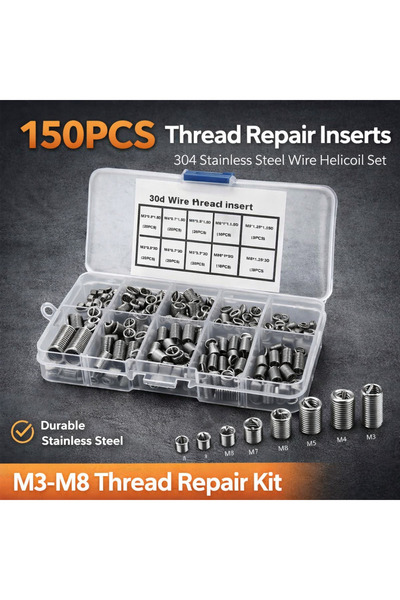 Choice 150PCS Thread Repair Insert Kit 304 Stainless Steel Helicoil Type Wire...
