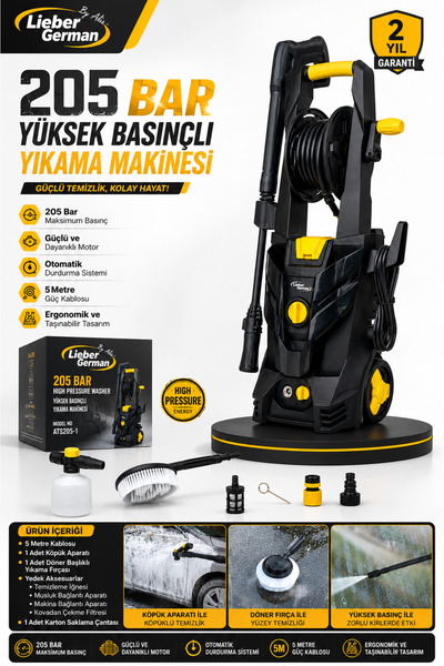 Lieber German Teknoloji LG205 Elektrikli Yüksek Basınçlı 205 Bar/Psi Bahçe Ot...