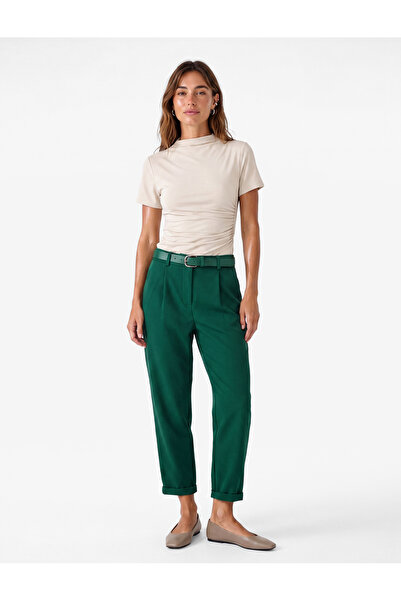 Koton Layered High Waist Fabric Carrot Pants with Pockets