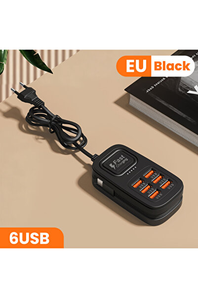 Choice6 6USB Black EU 6 Ports USB Fast Charger Power Strip Desktop Charging S...