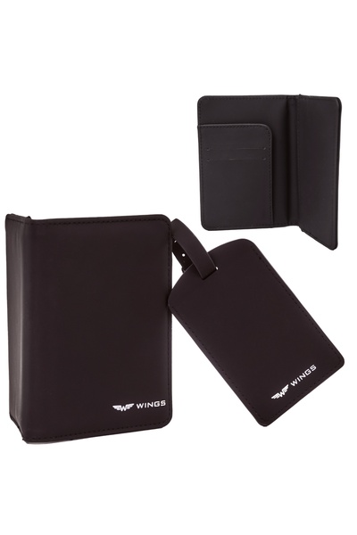 WINGS BRAND Husă pentru pașaport și etichetă pentru bagaj - un set elegant de...