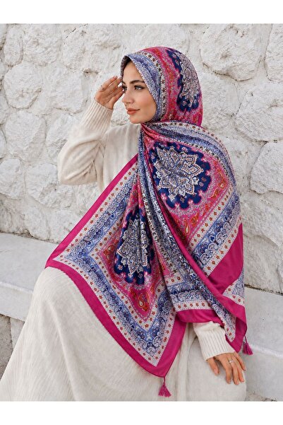 Axesoire 15238 Patchwork Desenli Mavi Püskül Detaylı Kadın Şal Yumuşak Dokulu...