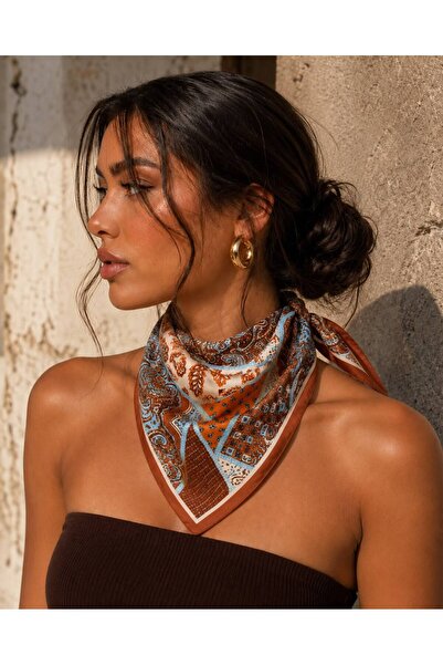 Axesoire 12353 Etro Desenli Kiremit Saten Bandana Fular 50x50 cm