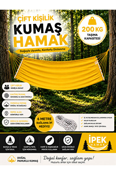relax ipek hamak -kumaş Hamak Çift Kişilik Sarı Renk Bahçe Piknik Kamp Salıncak