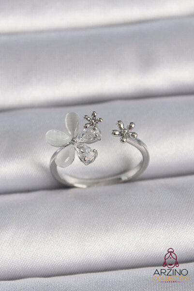 Generic Brand Brass Silver Color Adjustable Zircon Stone White Enamel Leaf Mo...