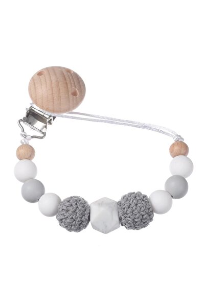 Choice Gray Wooden Felt Ball Baby Pacifier Chain Beech Soother Nipple Clips F...