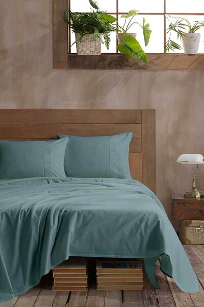 Elart Ranforce Bed Sheet Set Single 100% Cotton (180X240Cm) Green