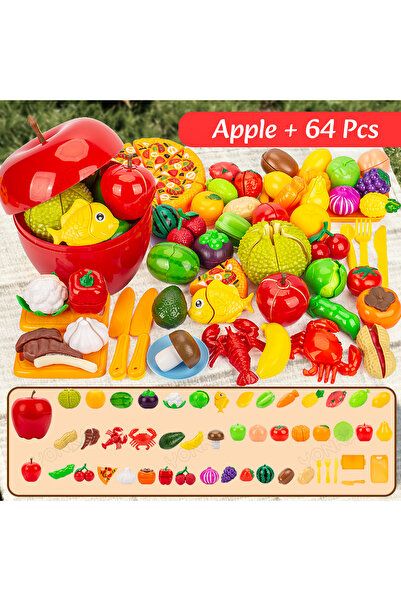 Choice1 Apple 64 Pcs Cutting Play Food Toy for Kids Kitchen Pretend Fruit &Ve...