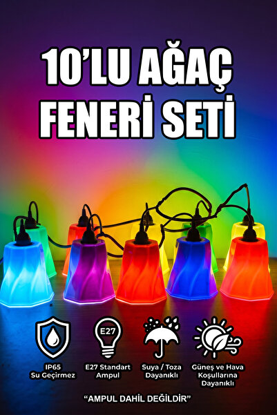 BMS 10 Adet Ağaç Feneri Seti Duy + Kablo Dahil Pratik Kurulum Alaçatı Bahçe K...