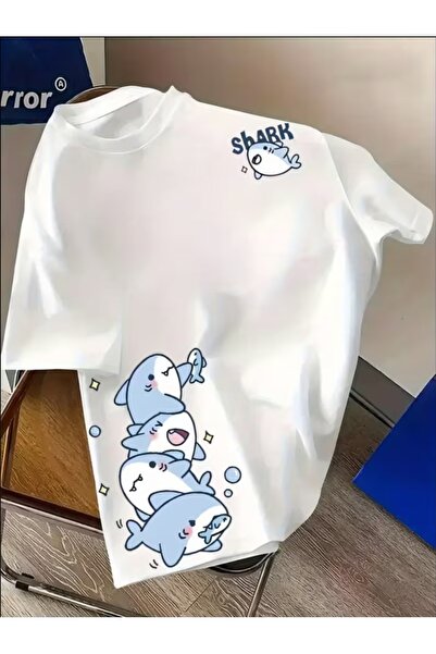 EURO CODE Cute Shark Printed Oversize T-Shirt