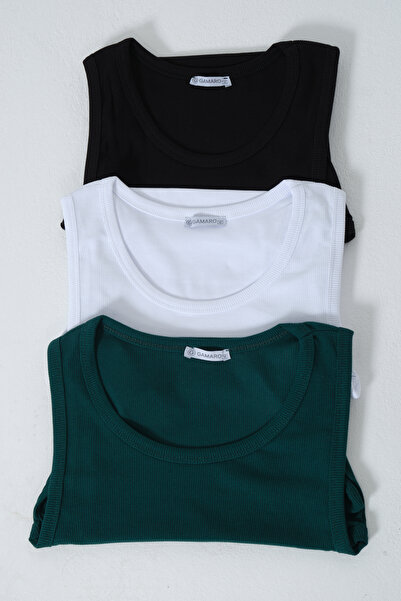 gamaro Men's 3-Piece Halter Neck Combed Cotton Ribbed Knit Fitted Fit Sportsm...