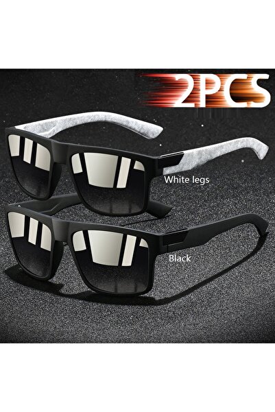 Choice10 Whitelegs-Black 2PCS Fashion Vintage Square Sunglasses Men Fishing D...