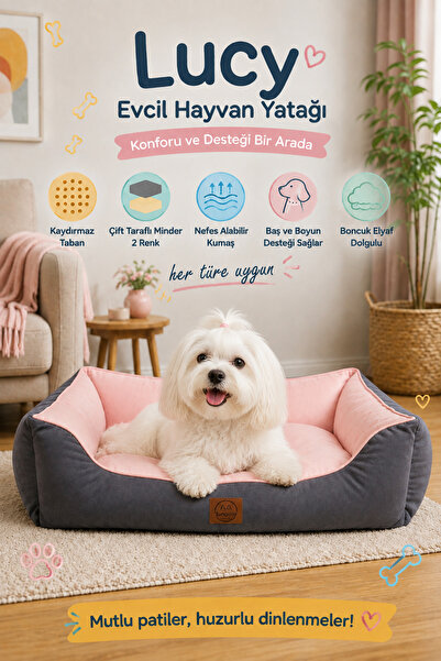 Jungo Pets Lucy Gri & Pembe Yüksek Kaliteli Köpek Yatağı