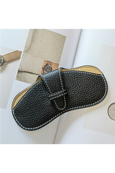 choice2 black Soft leather glasses bag, portable ins glasses case, sunglasses...