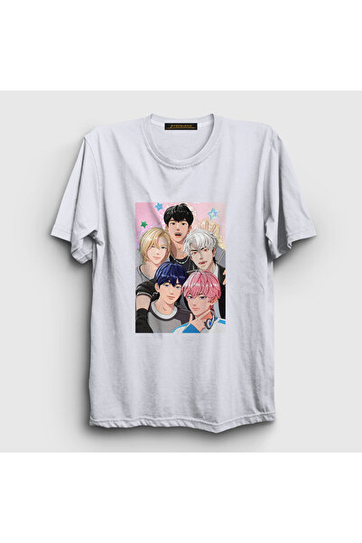 Presmono Unisex White Band K Pop Plave T-Shirt 601520Tt
