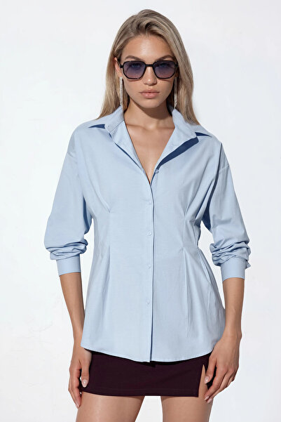 Merterium Women's Waist-Slit Poplin Shirt 1504 - Blue