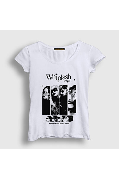 Presmono Women's White Whiplash K Pop Aespa T-Shirt 590092Tt