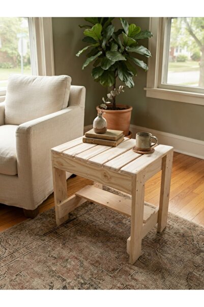 Aherwood El Yapımı Kızıl Çam Ahşap Masa 60x40x50 cm – Çok Amaçlı Bahçe Balkon...