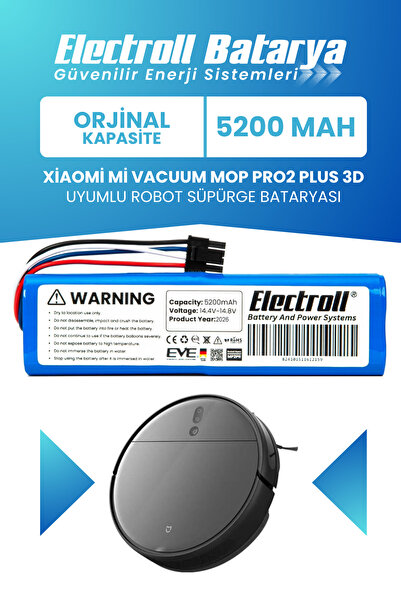 ELECTROLL Xiaomi Mi Vacuum Mop Pro2 Plus 3d Uyumlu Batarya (Orijinal Kapasite...