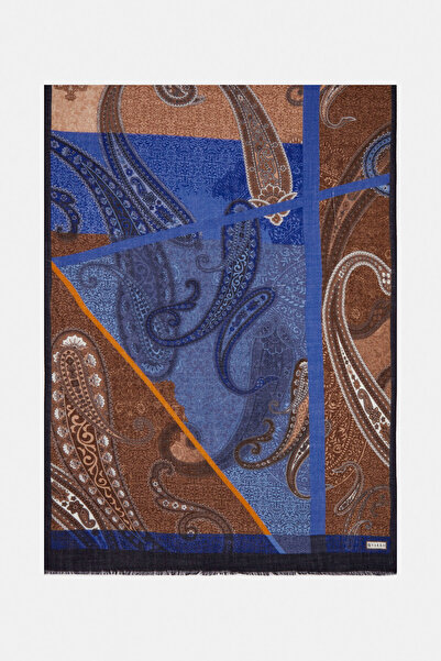 Vakko LACİVERT ŞAL DESENLİ KAŞMİR/İPEK ŞAL