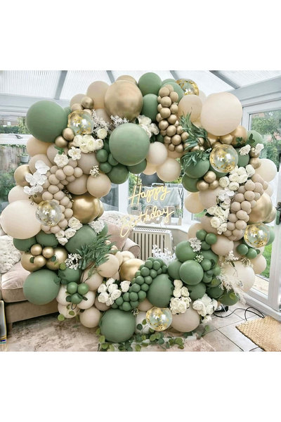 Choice Balloon kit 8145 green gold 226PCS Sage Green & White Sand Balloon Arc...