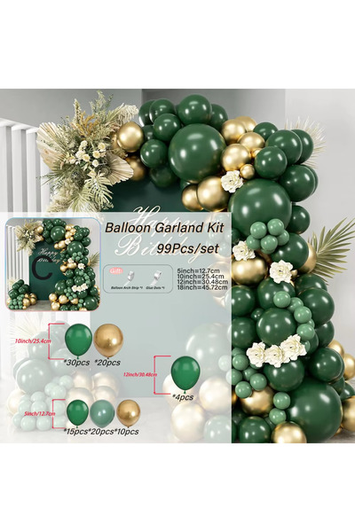 Choice O As the picture HG9099 99 pcs Balloons Garland Arch Kit with Green Go...