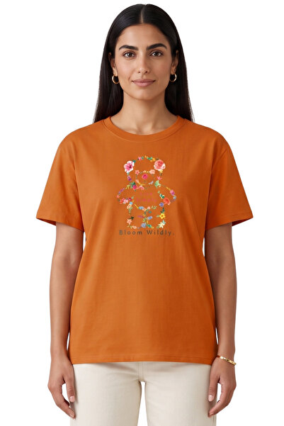 DK DAKSEL Women's Multicolored Floral Bear Printed Oversized 100% Cotton T-Sh...