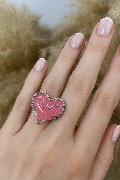 Herşey Nota Pink Heart Figured Ring – the Symbol of Love and Elegance, Adjust...