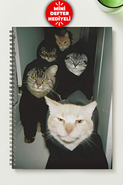 BLACKONECLASS Cat Team A5 Metal Spiral Unlined Cardboard Cover Cat Team Notebook