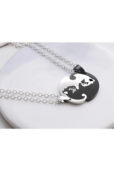 Herşey Nota Yin-yang Cats Kedi Ikili Sevgili Arkadaşlık Siyah Beyaz Unisex Ko...