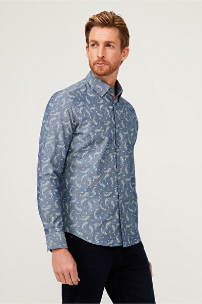 Kiğılı Long Sleeve Slim Fit Slim Fit Patterned Cotton Shirt
