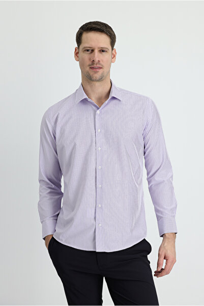 Kiğılı Long Sleeve Slim Fit Slim Fit Striped Easy-To-Iron Shirt