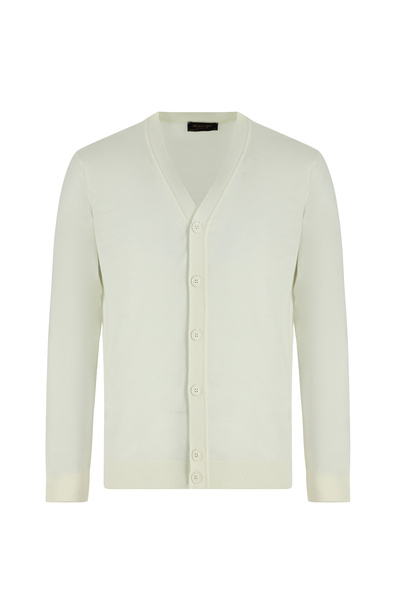 Abdullah Kiğılı V-Neck Buttoned Embroidered Wool Knitwear Cardigan