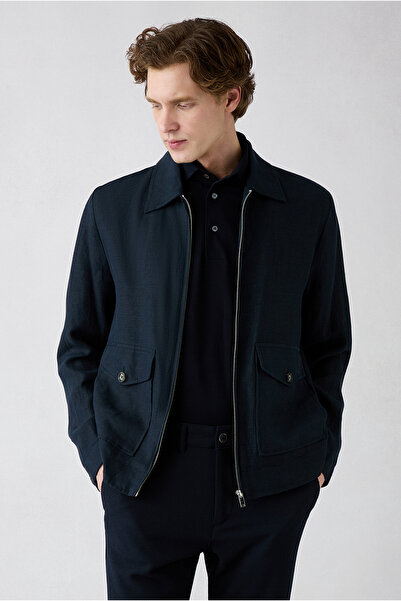 Kiğılı Classic Collar Zippered Pocket Seasonal Linen Coat