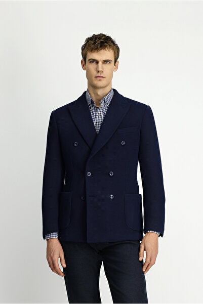 Kiğılı Dobby Double Breasted Closure Knitted Classic Jacket