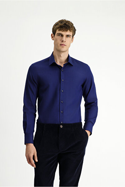 Kiğılı Uzun Kol Slim Fit Dar Kesim Spor Desenli Pamuk Denim Gömlek