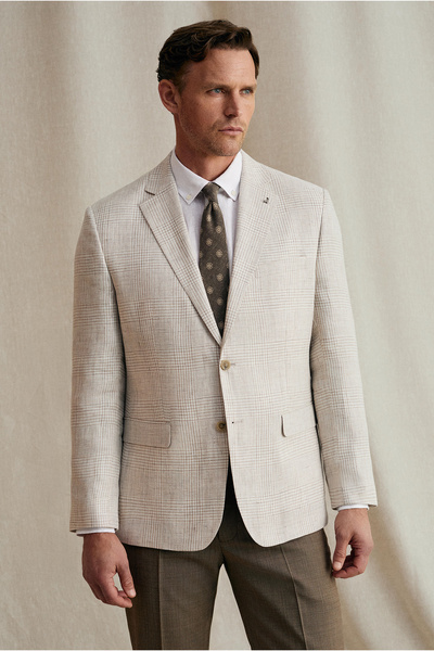 Abdullah Kiğılı 4 Drop Relaxed Fit Comfortable Cut Plaid Linen Italian Jacket
