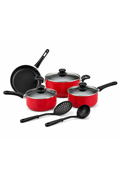 Perfect Kitchen 7-PCS Non-Stick Cookware Set + 2 Kitchen Tools, Red & Black –...