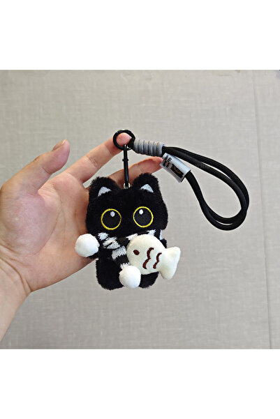 Choice3 black 1 1Pcs Cool Plush Black White Cat Doll Toy Keychain Bag Pendant...