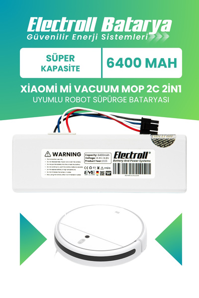 ELECTROLL Xiaomi Mi Vacuum Mop 2c 2in1 Uyumlu Batarya (SÜPER KAPASİTE) 6400ma...