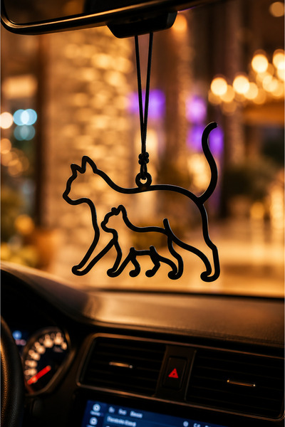 VENON Metal✨ YAVRULU KEDİ ÇİZGİSEL ✨Dikiz Aynası Süsü Metal Araba Askılık Mot...