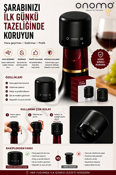 Onomo Life Vakumlu Sızdırmaz Şarap Şişesi Tıpası
