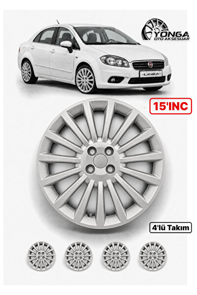 YONGA OTO AKSESUAR FİAT LİNEA 15 İnç Jant Kapağı 4'lü Set Gümüş + 4 Amblem