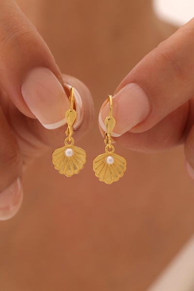 LOTUS JW Gümüş İncili İstiridye Küpe | 925 Ayar Gümüş Küpe