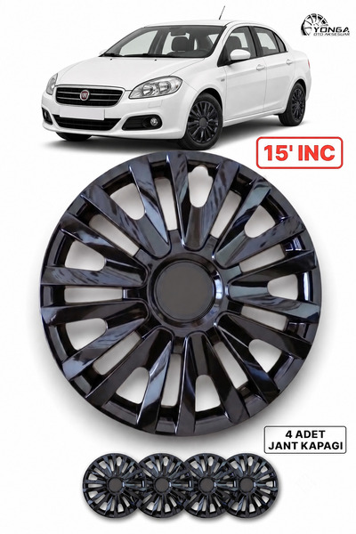 YONGA OTO AKSESUAR FİAT LİNEA 15 İnç Jant Kapağı 4'lü Set Piano Black + 4 Amb...
