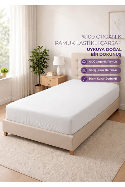 Days In Colours 100% Organic Cotton Fitted Sheet - 100X200 - White - Dolmabah...
