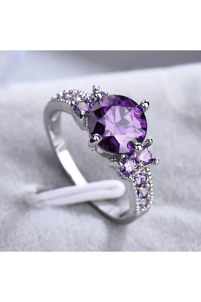 Choice 10 T0410 Huitan Trendy Round Purple Zirconia Finger Ring Femal Engagem...