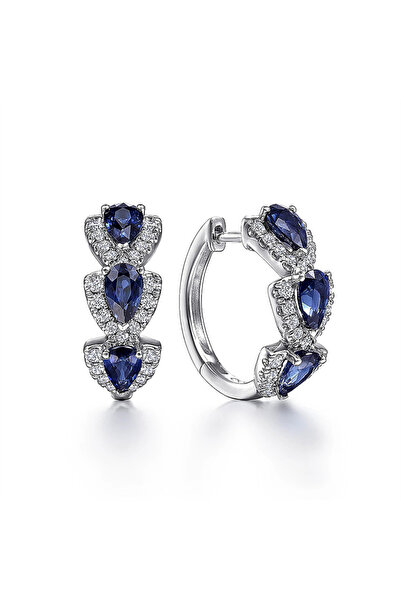 Choice E2306 Huitan Fashion Pear Blue CZ Earrings for Women Silver Color Circ...
